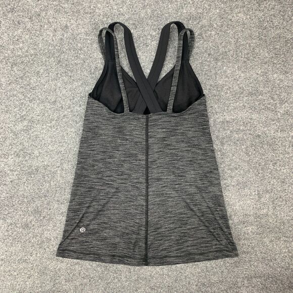 Lululemon Run For Gold Tank Top Womens 2 Heather Gray Shelf Bra Cross Back Shirt - Picture 6 of 15